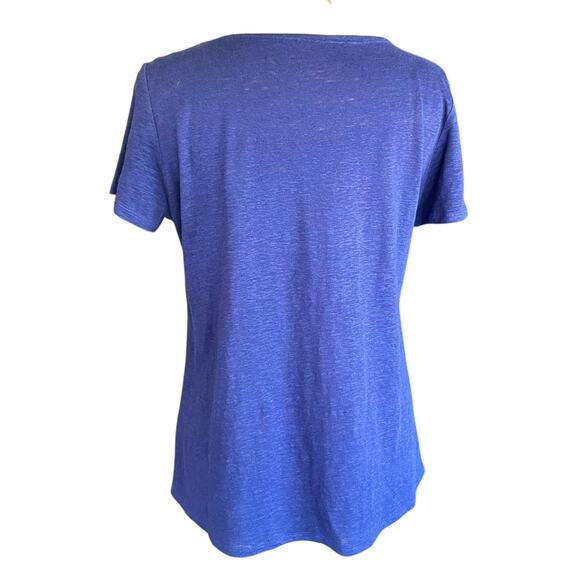 Eileen Fisher Royal Blue Short Sleeve Tee 100% Linen Sequin Embellishment Sz MED - Picture 4 of 8